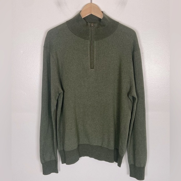 J. Crew Men's Henley Zip Mock Neck Sweater Size M Green Cotton Long sleeve - Picture 1 of 8